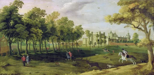 Ansicht des Nonsuch Palace zur Zeit von König James I., frühes 17. Jahrhundert